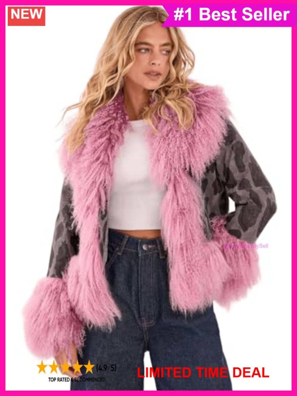 Real Suede Shearling Leopard Print Collared Jacket Long Sleeve